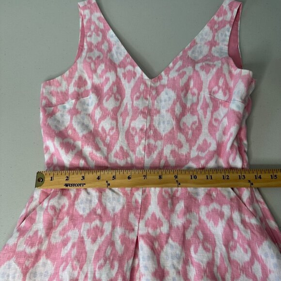 Gap Linen Mini Dress Fit and Flare Size 4 Pink Geometric V Neck - Picture 8 of 11